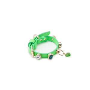 Neon Yeşil Kalpli Swarovski Boyun Tasması