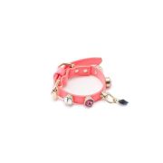 Neon Pembe Kalpli Swarovski Boyun Tasması